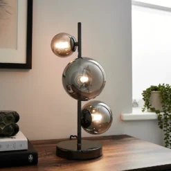 Orb II 3 Light Table Lamp - Black Chrome Smoke