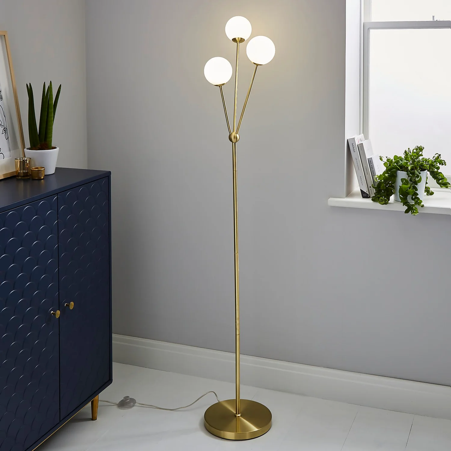 Orb 3 Light Floor Lamp - Brass & Opal 1 Orb 3 Light Floor Lamp - Brass & Opal