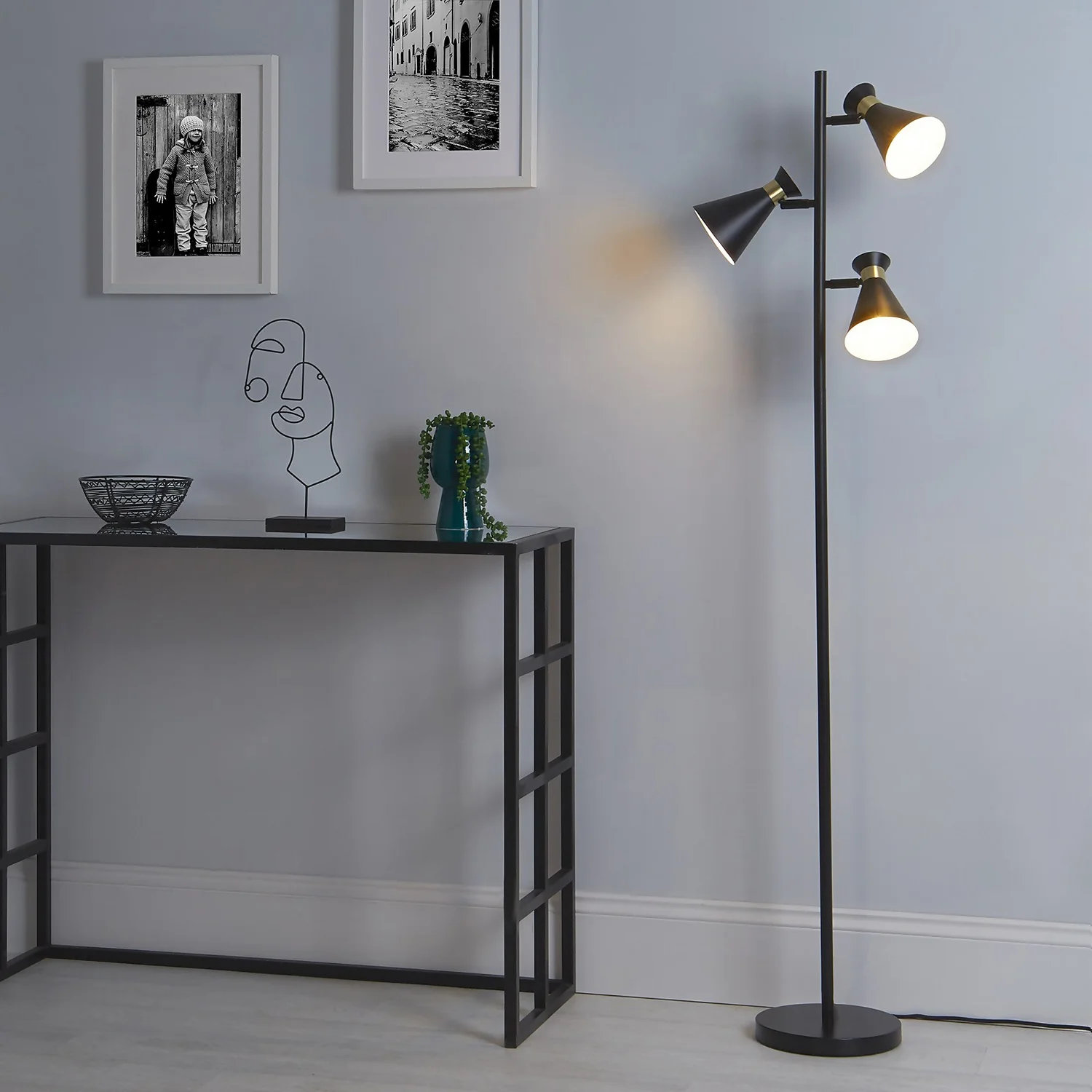 Balham 3 Light Floor Lamp - Black & Brass 6 Balham 3 Light Floor Lamp - Black & Brass - Image 6