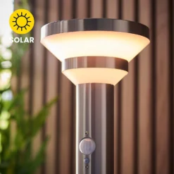 Halton 50cm Photocell & PIR Solar Outdoor Floor Light - Stainless Steel -Home Lighting 13794246 1344957104317343