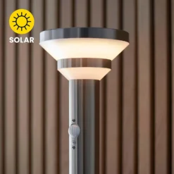 Halton 80cm Photocell & PIR Solar Outdoor Floor Light - Stainless Steel -Home Lighting 13794247 4794957104151224