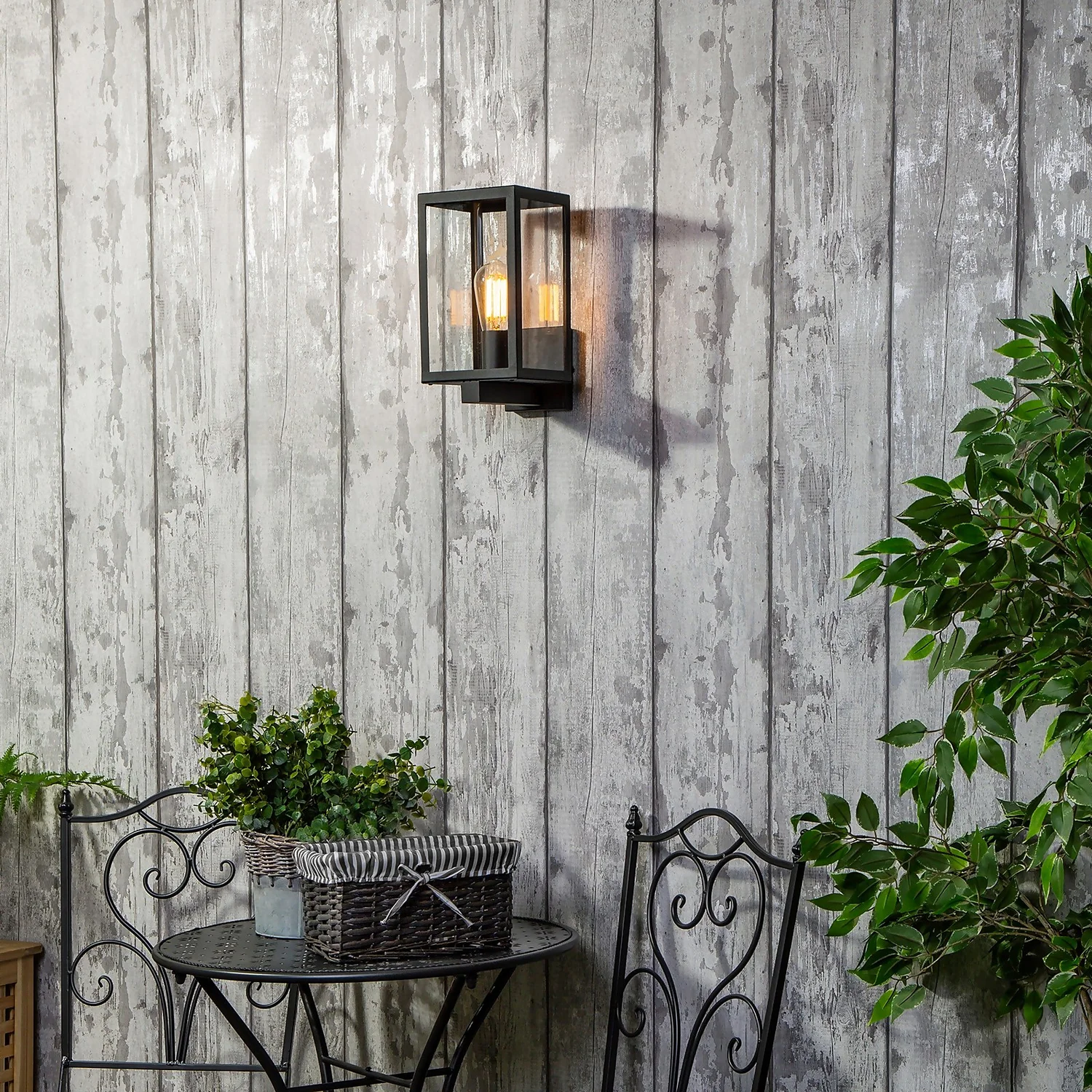 Hestia E27 Glass Panel Outdoor Box Lantern - Black 1 Hestia E27 Glass Panel Outdoor Box Lantern - Black