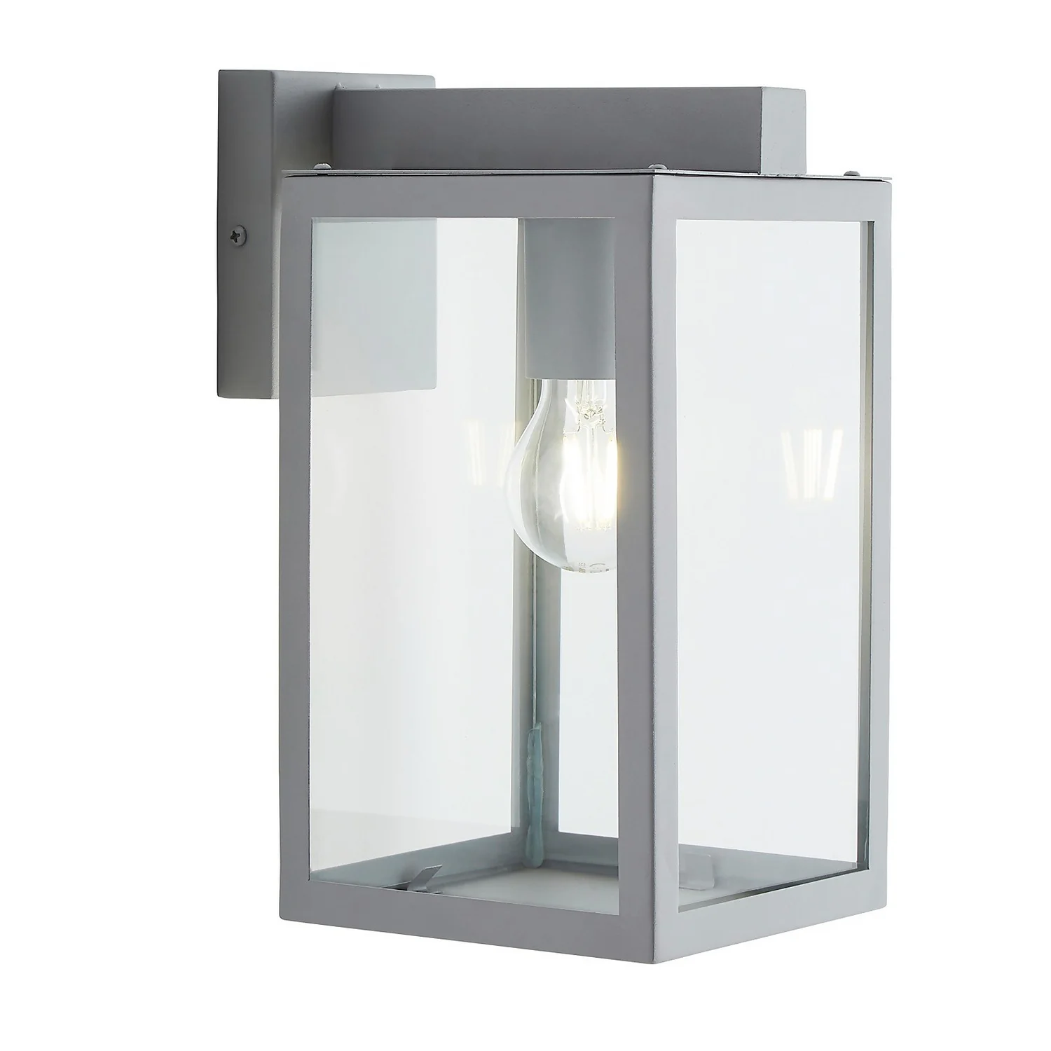 Hestia E27 Glass Panel Outdoor Box Lantern - Silver 2 Hestia E27 Glass Panel Outdoor Box Lantern - Silver - Image 2
