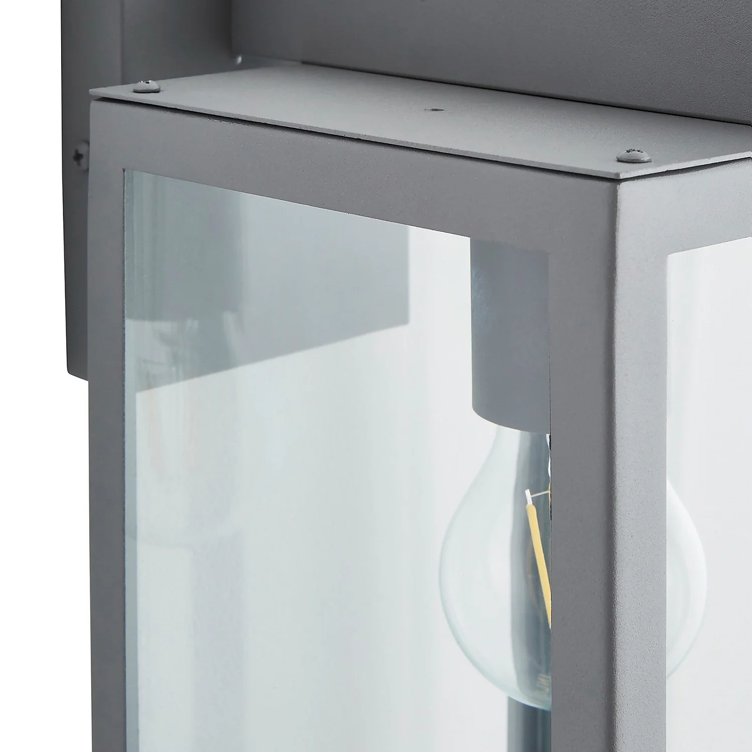 Hestia E27 Glass Panel Outdoor Box Lantern - Silver 4 Hestia E27 Glass Panel Outdoor Box Lantern - Silver - Image 4