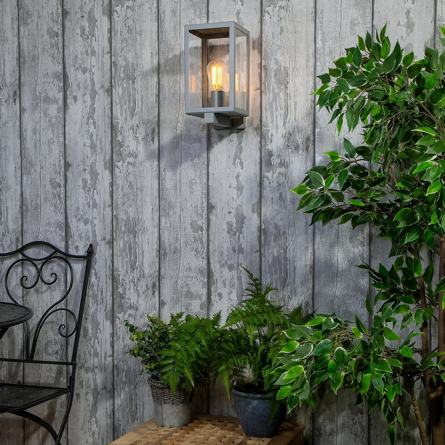 Hestia E27 Glass Panel Outdoor Box Lantern - Silver 1 Hestia E27 Glass Panel Outdoor Box Lantern - Silver