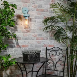 Kew Curved Arm E27 Outdoor Wall Light - Pale Blue -Home Lighting 13924368 1914981979588091