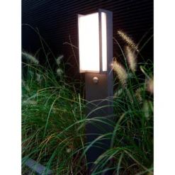 Lutec Qubo LED Outdoor Bollard Light With PIR Motion Sensor - Anthracite -Home Lighting 13950216 1804993052339181
