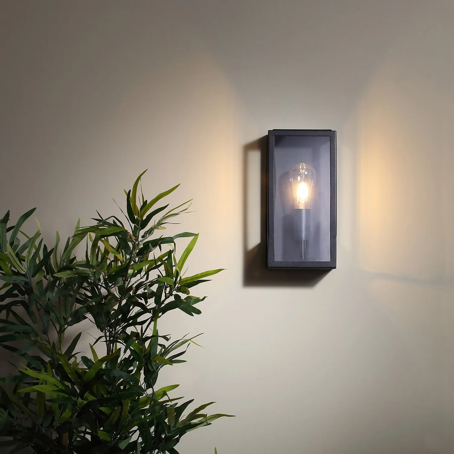 Minerva Outdoor Box Lantern Wall Light - Black 1 Minerva Outdoor Box Lantern Wall Light - Black