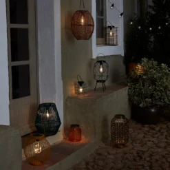 Homebase Edit Brown Rattan Solar Lantern - 31cm -Home Lighting 13956313 2035022633877818