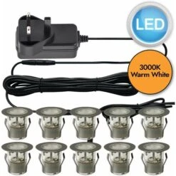 Set Of 10 - 30mm Stainless Steel IP67 Warm White LED Plinth Decking Kit