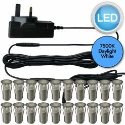 Set Of 20 - 15mm Stainless Steel IP67 Cool White LED Plinth Decking Kit