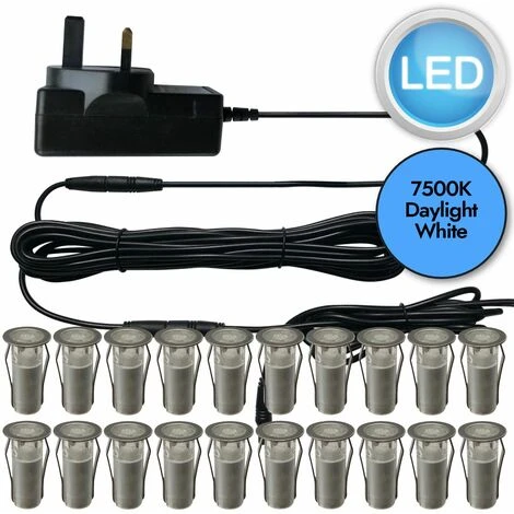 Set Of 20 - 15mm Stainless Steel IP67 Cool White LED Plinth Decking Kit 1 Set Of 20 - 15mm Stainless Steel IP67 Cool White LED Plinth Decking Kit