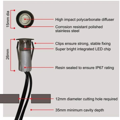 Set Of 20 - 15mm Stainless Steel IP67 Cool White LED Plinth Decking Kit 4 Set Of 20 - 15mm Stainless Steel IP67 Cool White LED Plinth Decking Kit - Image 4