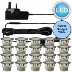 Set Of 20 - 45mm Stainless Steel IP67 Cool Daylight White LED Plinth Decking Kit