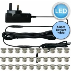 Set Of 30 - 45mm Stainless Steel IP67 Cool Daylight White LED Plinth Decking Kit