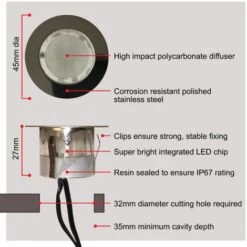 Set Of 30 - 45mm Stainless Steel IP67 Cool Daylight White LED Plinth Decking Kit 8 Set Of 30 - 45mm Stainless Steel IP67 Cool Daylight White LED Plinth Decking Kit -Home Lighting 15164423 4