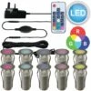Set Of 10 - 15mm Stainless Steel IP67 RGB Colour Changing LED Plinth Decking Kit