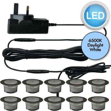 Set Of 10 - 60mm Stainless Steel IP67 Cool Daylight White LED Plinth Decking Kit 1 Set Of 10 - 60mm Stainless Steel IP67 Cool Daylight White LED Plinth Decking Kit