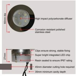 Set Of 10 - 60mm Stainless Steel IP67 Cool Daylight White LED Plinth Decking Kit 8 Set Of 10 - 60mm Stainless Steel IP67 Cool Daylight White LED Plinth Decking Kit -Home Lighting 15164551 4