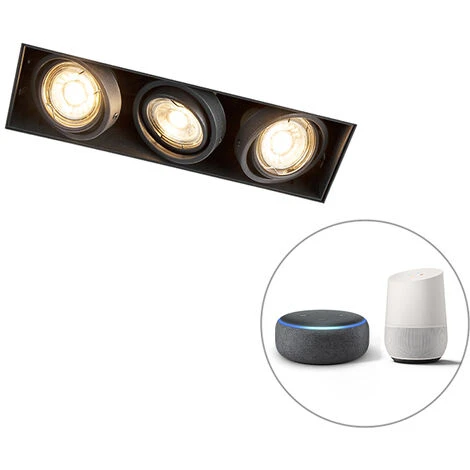 Modern Smart Recessed Spot Black Trimless Incl. 3 GU10 Wifi - Oneon 3 1 Modern Smart Recessed Spot Black Trimless Incl. 3 GU10 Wifi - Oneon 3