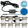 Set Of 8 - 45mm Brushed Steel IP67 Blue LED Plinth Decking Kit