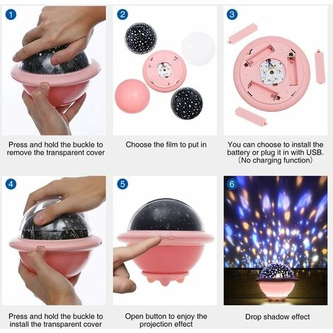 LITZEE Projection Lamp, Projector Children's Lamp Ocean And LED Universe Children's Night Light Adjustable Brightness, 6 Color Modes Baby Star Night Light, For Bedroom 、Children 、Gift (Pink) [Energy C 5 LITZEE Projection Lamp, Projector Children's Lamp Ocean And LED Universe Children's Night Light Adjustable Brightness, 6 Color Modes Baby Star Night Light, For Bedroom 、Children 、Gift (Pink) [Energy C - Image 5