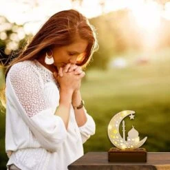 LITZEE Ramadan Lamp, Decorative Wooden Ramadan Moon Shaped LED Lamp With 3D Light Eid Mubarak Decoration Ramadan Lantern Lamp For Eid Mubarak In The Home, Bedroom (Warm White) 7 LITZEE Ramadan Lamp, Decorative Wooden Ramadan Moon Shaped LED Lamp With 3D Light Eid Mubarak Decoration Ramadan Lantern Lamp For Eid Mubarak In The Home, Bedroom (Warm White) -Home Lighting 43066005 3