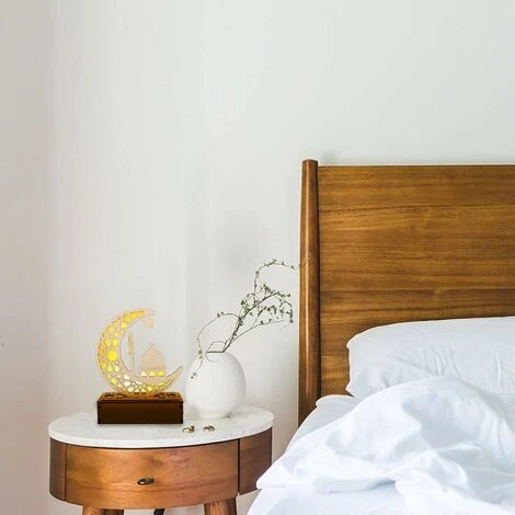 LITZEE Ramadan Lamp, Decorative Wooden Ramadan Moon Shaped LED Lamp With 3D Light Eid Mubarak Decoration Ramadan Lantern Lamp For Eid Mubarak In The Home, Bedroom (Warm White) 4 LITZEE Ramadan Lamp, Decorative Wooden Ramadan Moon Shaped LED Lamp With 3D Light Eid Mubarak Decoration Ramadan Lantern Lamp For Eid Mubarak In The Home, Bedroom (Warm White) - Image 4