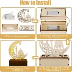 LITZEE Ramadan Lamp, Decorative Wooden Ramadan Moon Shaped LED Lamp With 3D Light Eid Mubarak Decoration Ramadan Lantern Lamp For Eid Mubarak In The Home, Bedroom (Warm White) 9 LITZEE Ramadan Lamp, Decorative Wooden Ramadan Moon Shaped LED Lamp With 3D Light Eid Mubarak Decoration Ramadan Lantern Lamp For Eid Mubarak In The Home, Bedroom (Warm White) -Home Lighting 43066005 5