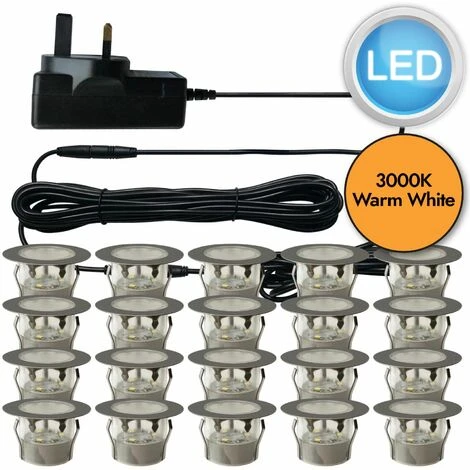 Set Of 20 - 45mm Stainless Steel IP67 Warm White LED Plinth Decking Kit 1 Set Of 20 - 45mm Stainless Steel IP67 Warm White LED Plinth Decking Kit