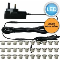 Set Of 30 - 45mm Stainless Steel IP67 Warm White LED Plinth Decking Kit