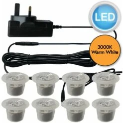 Set Of 8 - 30mm Polycarbonate IP67 Warm White LED Plinth Decking Kit