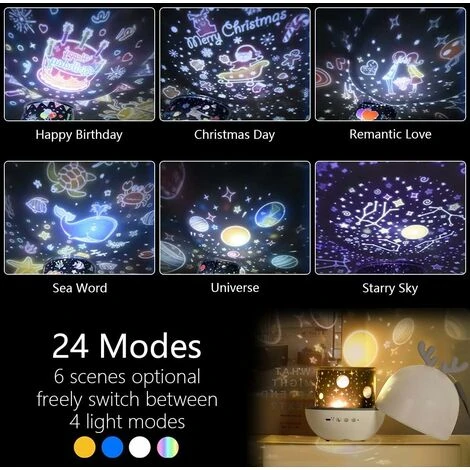 Night Light Projector With Music, Star Light Projecter With Remote Control, 6 Projector Films Baby Nursery Light 360° Rotation Timer Projector Light For Kids Boy Girl Birthday Gift Bedroom/Party Decor 5 Night Light Projector With Music, Star Light Projecter With Remote Control, 6 Projector Films Baby Nursery Light 360° Rotation Timer Projector Light For Kids Boy Girl Birthday Gift Bedroom/Party Decor - Image 5