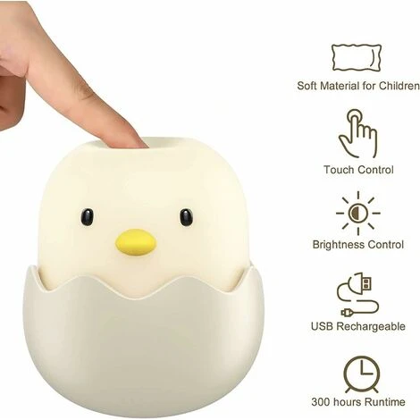 LED Child Night Light, Baby Night Light Eggshell Chicken Emotion Night Light USB Rechargeable Silicone Night Light Lamp With Touch Control 2 LED Child Night Light, Baby Night Light Eggshell Chicken Emotion Night Light USB Rechargeable Silicone Night Light Lamp With Touch Control - Image 2