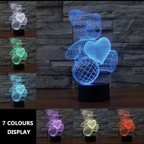Kids Night Light LED 3D Bear Lamp, Kids Bedside Lamp 7 Colors Changing Mood Lamp For Living Room Bedroom 2 Kids Night Light LED 3D Bear Lamp, Kids Bedside Lamp 7 Colors Changing Mood Lamp For Living Room Bedroom - Image 2