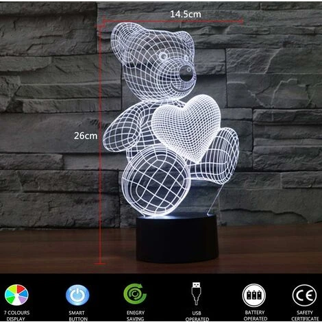 Kids Night Light LED 3D Bear Lamp, Kids Bedside Lamp 7 Colors Changing Mood Lamp For Living Room Bedroom 3 Kids Night Light LED 3D Bear Lamp, Kids Bedside Lamp 7 Colors Changing Mood Lamp For Living Room Bedroom - Image 3