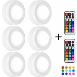LITZEE Under Cabinet Lighting, 6pcs LED Cabinet Lights Dimmable Puck Lights 13 Colours 4 Dynamic Modes Night Light Battery Operated Stairs Light With Remote Control Adhesive