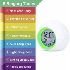 Kids Digital Alarm Clock, 7 Color Night Light, Snooze, Temperature Detect, Students To Wake Up At Bedroom, Bedside, Batteries Operated -Home Lighting 55862003 4