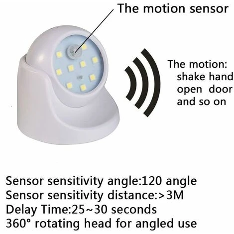 Wireless Motion Sensor Light 9 LED Induction Night Lights 360 Degree Rotation Corridor Wall Lamp 3 Modes Auto On Off 3 AAA Battery Powered Security Closet Hallway Light,White 3 Wireless Motion Sensor Light 9 LED Induction Night Lights 360 Degree Rotation Corridor Wall Lamp 3 Modes Auto On Off 3 AAA Battery Powered Security Closet Hallway Light,White - Image 3