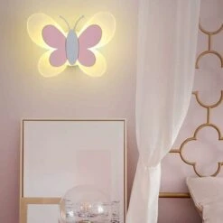 Cute Butterfly LED Wall Light, Indoor Night Light For Kids Room Decor, Baby Bedroom Decor, Kids Night Light, (Warm White Light, Pink And White) -Home Lighting 59691510 3