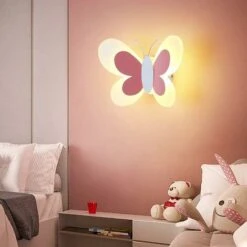 Cute Butterfly LED Wall Light, Indoor Night Light For Kids Room Decor, Baby Bedroom Decor, Kids Night Light, (Warm White Light, Pink And White) -Home Lighting 59691510 4