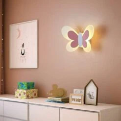 Cute Butterfly LED Wall Light, Indoor Night Light For Kids Room Decor, Baby Bedroom Decor, Kids Night Light, (Warm White Light, Pink And White) -Home Lighting 59691510 5