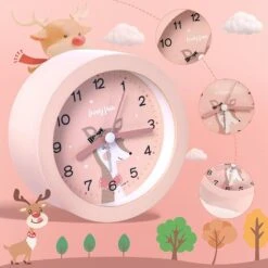 Non-Ticking Alarm Clock For Kids, Kids Alarm Clock With Night Light, Bedroom, Bedside, Cute Drawing, Battery Powered (Pink) -Home Lighting 67925058 5