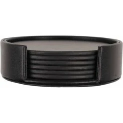 PU Leather Black Coasters Set Of 6 With Holder For Drinking Glass Family Coasters Set -Home Lighting 68091094 3