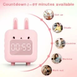 Kids Alarm Clock, Digital Alarm Clock For Kids, Cute Bunny Alarm Clock For Girls, White Noise Alarm Clock, Night Light With USB Children's Alarm Clock For Girls Bedroom(Pink) -Home Lighting 68106671 3