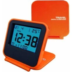 Egundo Compact Digital Travel Alarm Clocks,Battery Operated Small Travel Clock With Night Light,Portable Folding Mini Pocket Temperature Clock,Easy To Set And Read,Calendar,Snooze,Backlight (Orange)