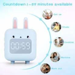 Kids Alarm Clock, Digital Alarm Clock For Kids, Cute Bunny Alarm Clock For Girls, White Noise Alarm Clock, Night Light With USB Children's Alarm Clock For Girls Bedroom(Blue) -Home Lighting 68106789 3