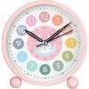Kids Learning Alarm Clock For Boys/Girls , Silent Small Cute Table Clocks Battery Powered , 4 Inch Analog Alarm Clock For Bedrooms (Pink)