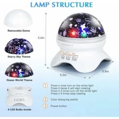 Night Light For Kids, 2 In 1 Baby Night Light - Space And Ocean Themes Projector 360 Degree Rotation Star Projector - 4 LED Bulbs 9 Light Color Changing, Gifts For Children Bedroom Birthday Party -Home Lighting 68107960 4