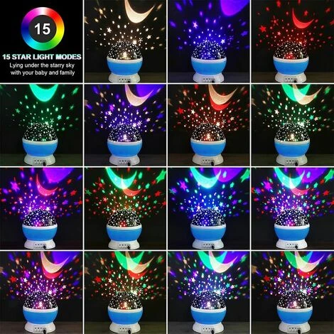 Star Projector. Star Night Light, Moon And Stars Projector 360 Degree Rotation - 4 LED Bulbs 9 Colors Changing With USB Cable, Unique Gift For Men Women Kids 2 Star Projector. Star Night Light, Moon And Stars Projector 360 Degree Rotation - 4 LED Bulbs 9 Colors Changing With USB Cable, Unique Gift For Men Women Kids - Image 2